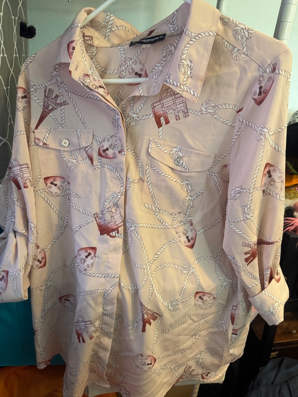 Karl Lagerfeld Pink Rope & Mask Print Shirt